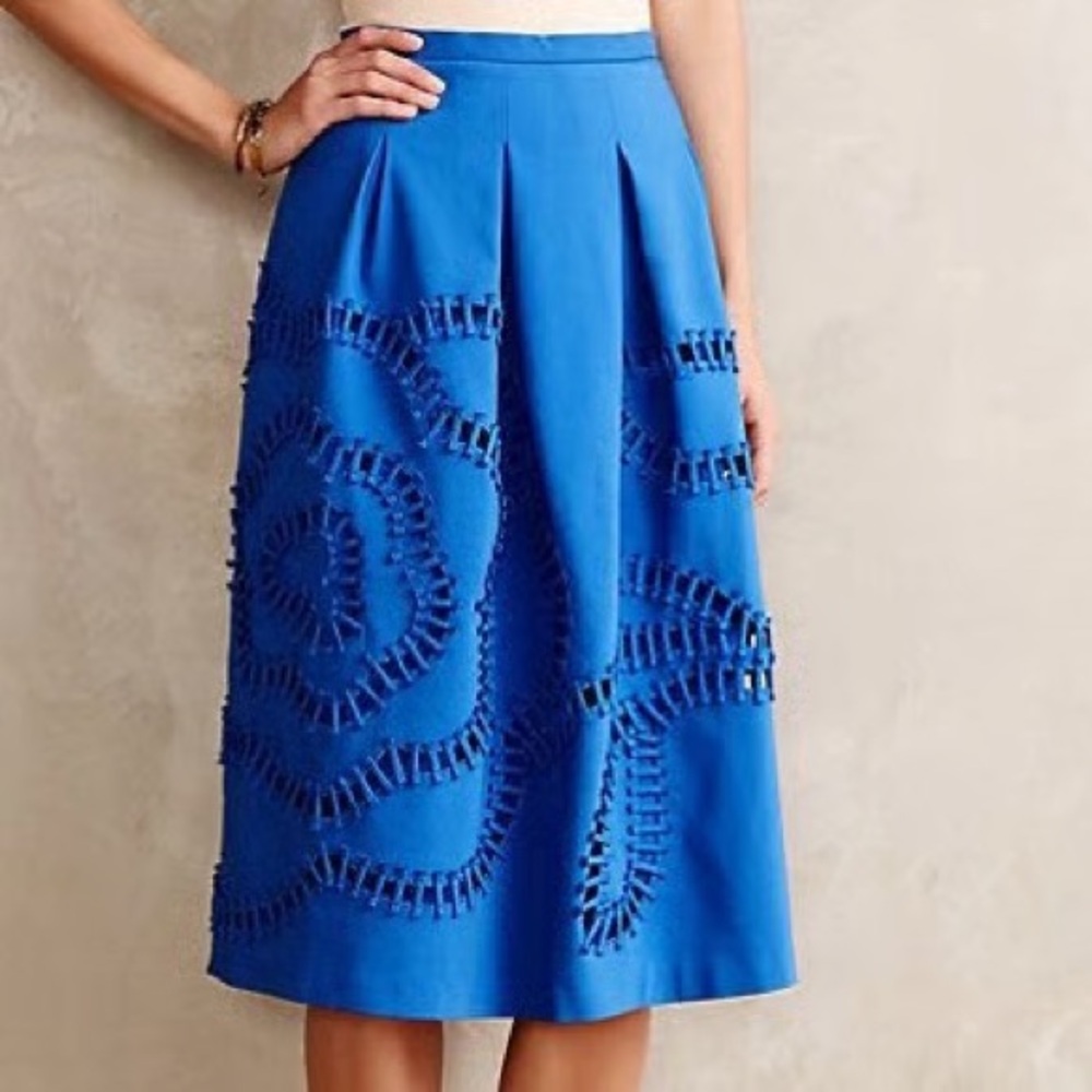 Anthropologie Sachin + Babi Bloomstitch Blue Midi Skirt